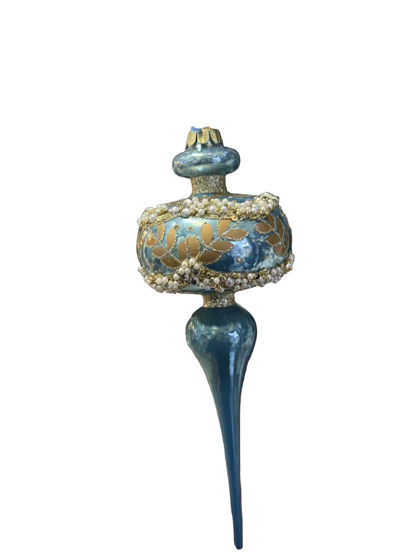 Finial Gold Leaf Blue Hanging Ornament 41622