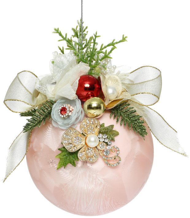 Mark Roberts Floral Jeweled Ball Ornament, Frosted, Pink 41550