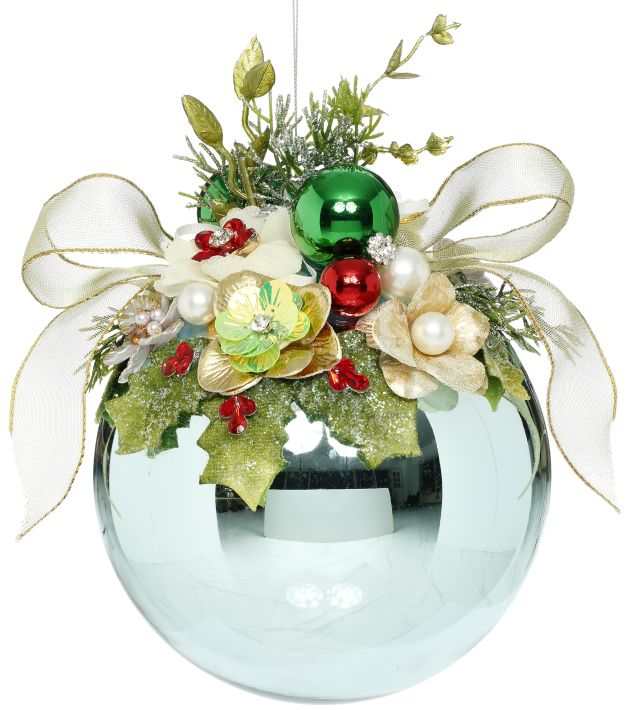 Mark Roberts Floral Jeweled Ball Ornament, Shiny, Blue 41553
