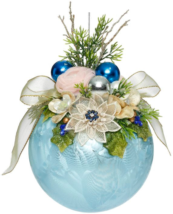 Mark Roberts Floral Jeweled Ball Ornament, Frosted, Light Blue 41555