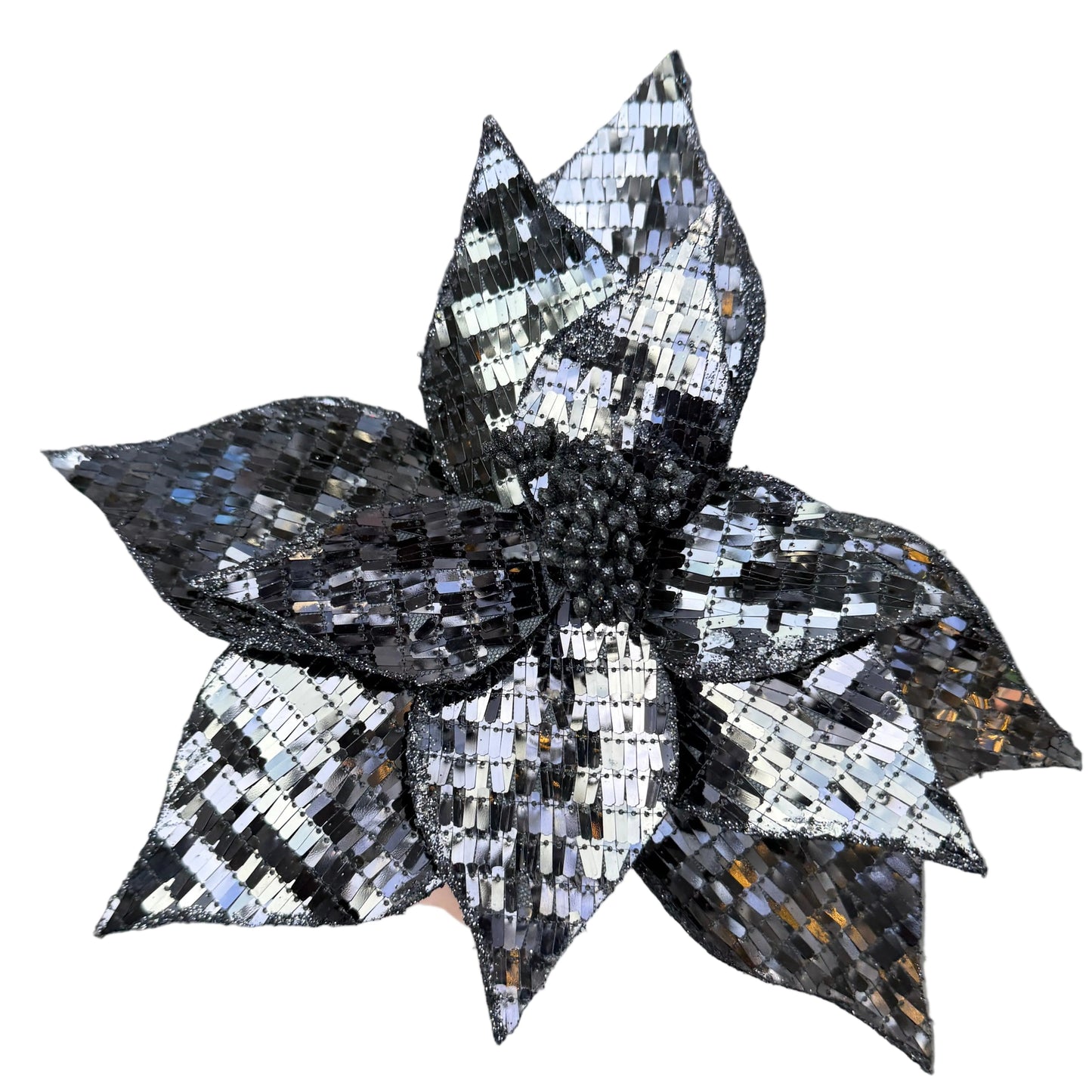 Black Sequined Poinsettia Decoration