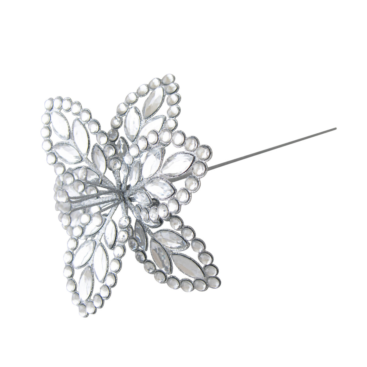 Jewelled Silver Poinsettia Stem 42384