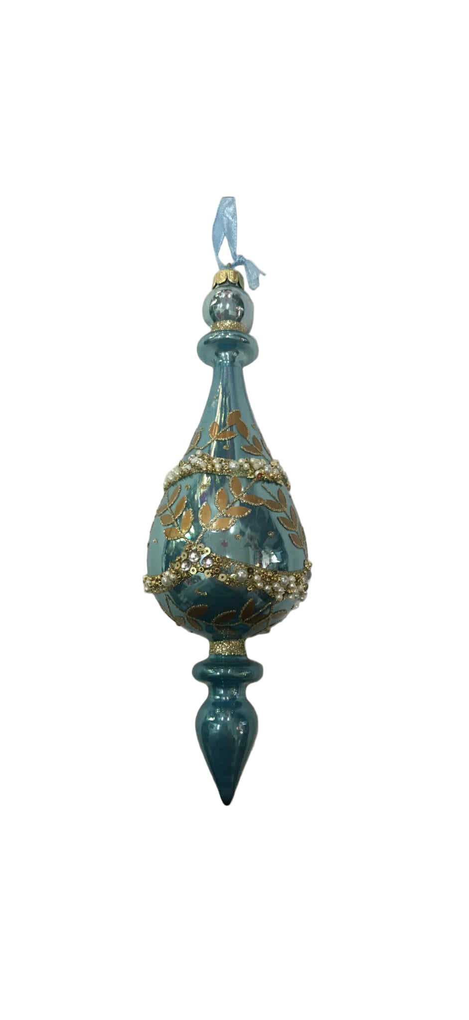 Finial Gold Leaf Blue Hanging Ornament 41622b