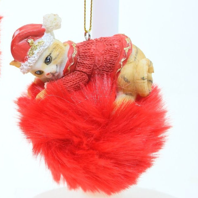 Christmas Cat on Pom Pom Decoration 27543c