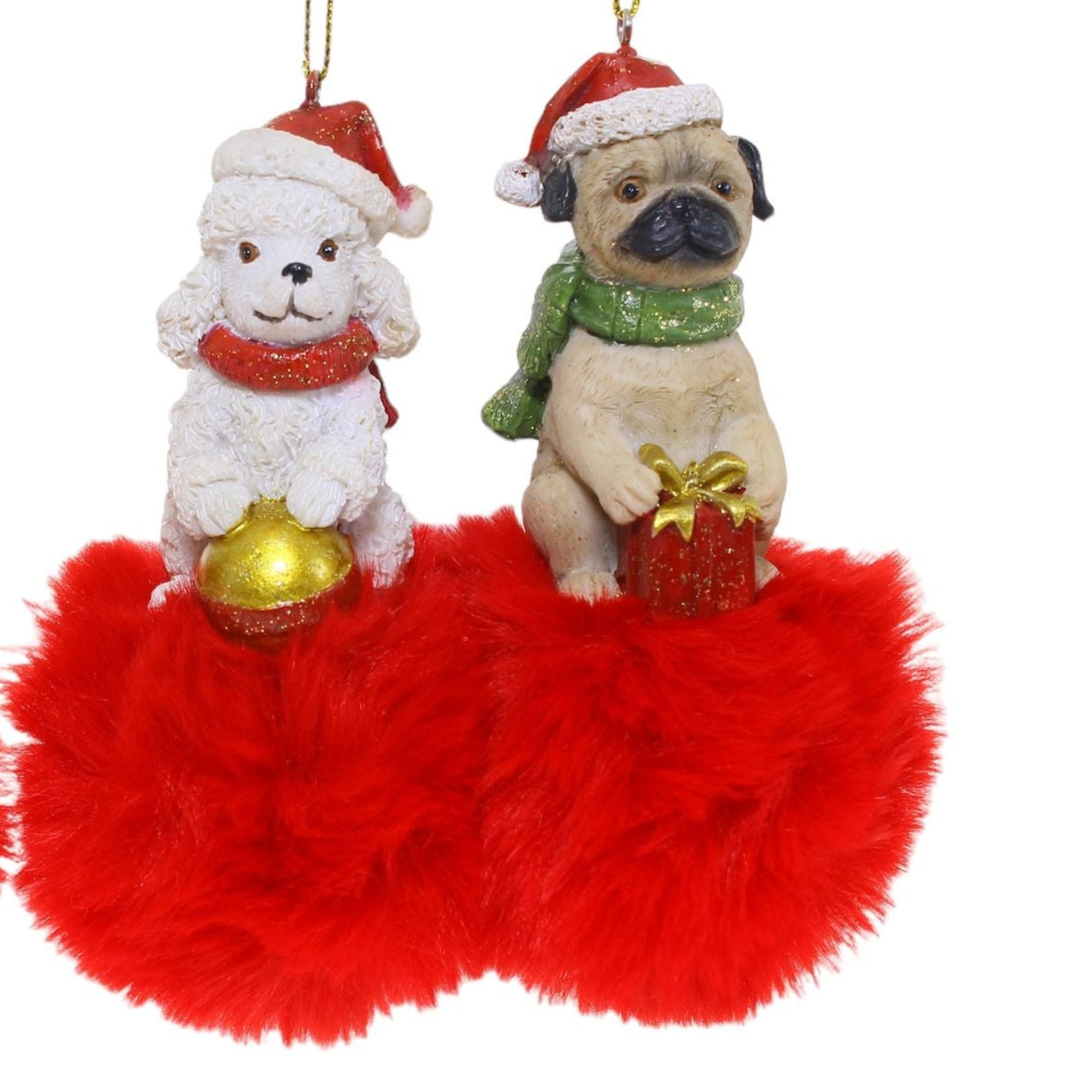 Christmas Dog on Pom Pom Decoration 27543e White Dog