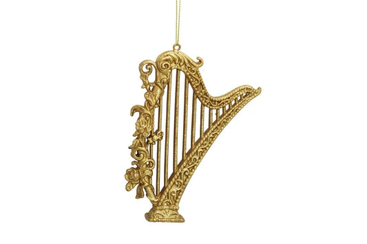 Gold Music Harp Ornament 37477b