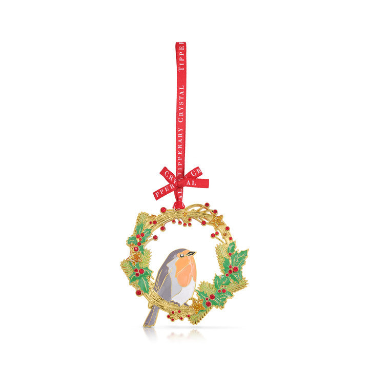 Robin Wreath Sparkle Boxed Metal Ornament 34132