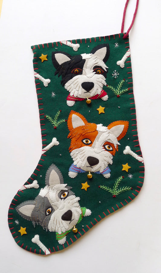 Green Dog Christmas Stocking 45cm 41237
