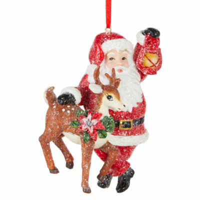 Santa in Red and Reindeer Christmas Ornament 36319