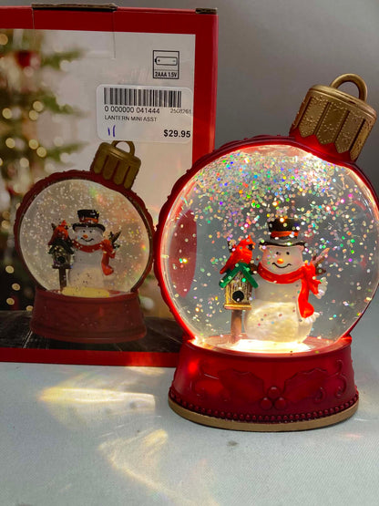 Mini Lantern Snowing Ornament with Snowman and Robin -41444(11)