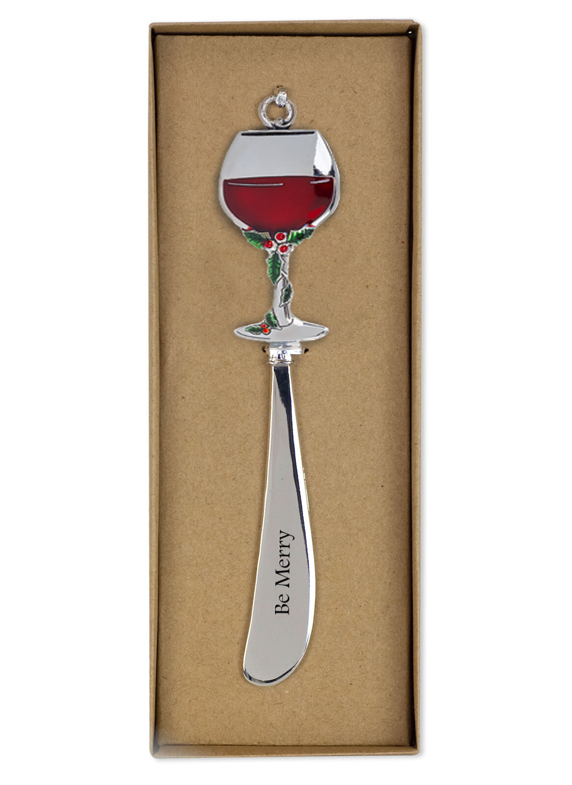 Tamboril Xmas Metal Spreader Be Merry Wine Glass gift boxed