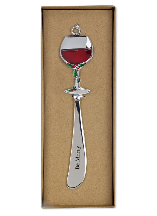 Tamboril Xmas Metal Spreader Be Merry Wine Glass gift boxed