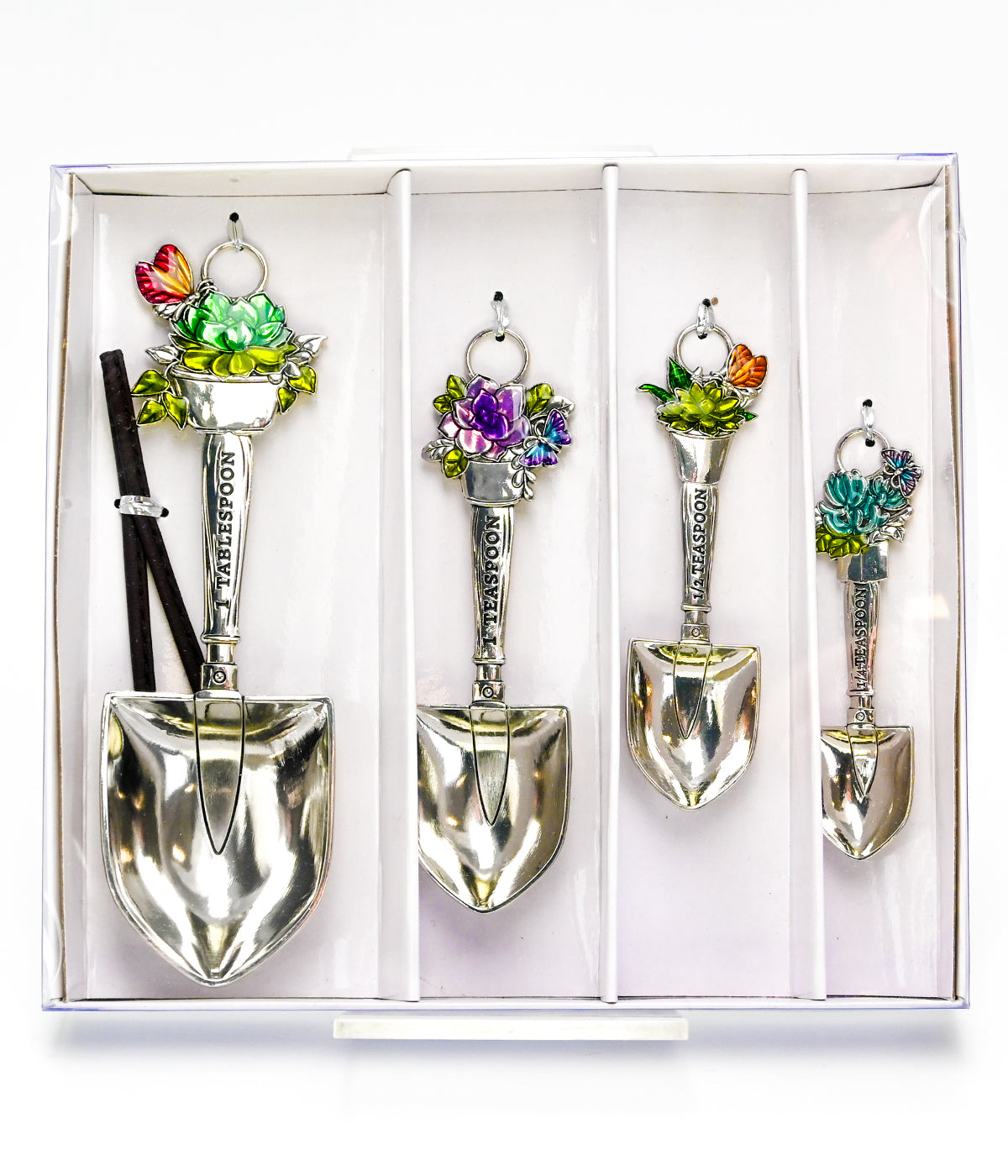 Tamboril Measuring Spoons Garden Succulents and butterflies set of 4 24384