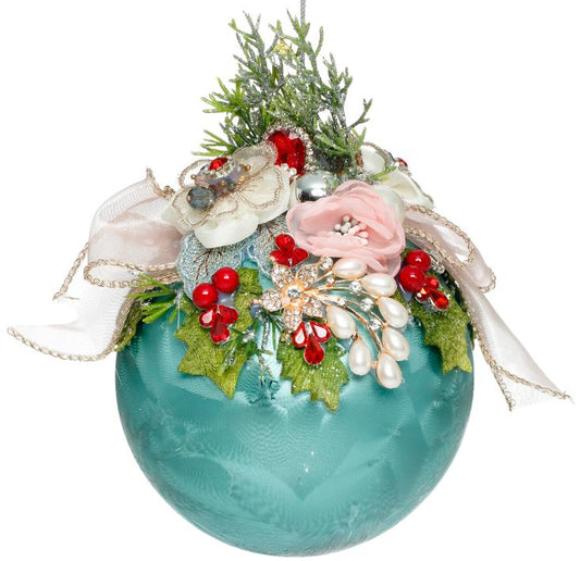 Mark Roberts Floral Jeweled Ball Ornament, Frosted, Blue 41544
