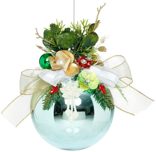 Mark Roberts Floral Jeweled Ball Ornament, Shiny, Blue 41545