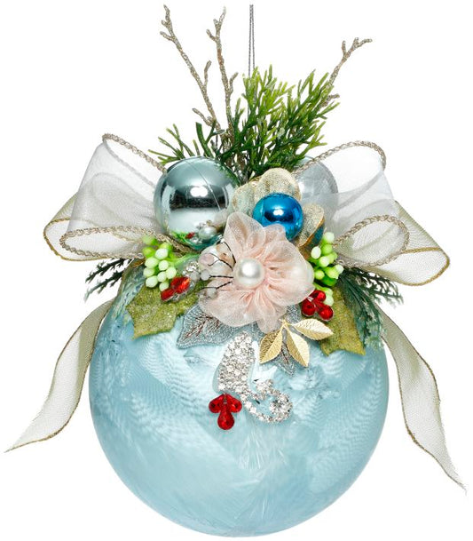 Mark Roberts Floral Jeweled Ball Ornament, Frosted, Light Blue 41547