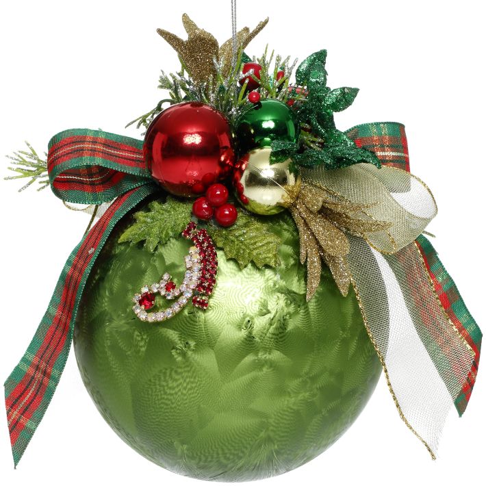 Mark Roberts Floral Jeweled Ball Ornament, Frosted, Dark Green 41548