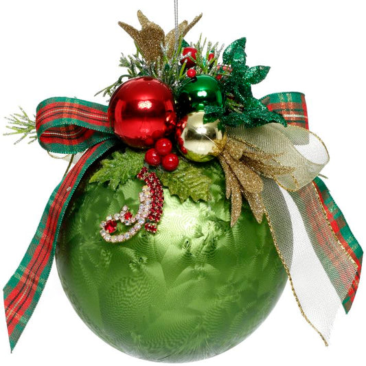 Mark Roberts Floral Jeweled Ball Ornament, Frosted, Dark Green 41548