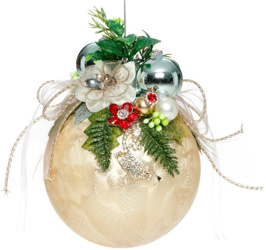 Mark Roberts Floral Jeweled Ball Ornament, Frosted, Gold 41549