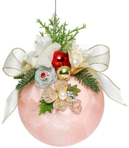 Mark Roberts Floral Jeweled Ball Ornament, Frosted, Pink 41550