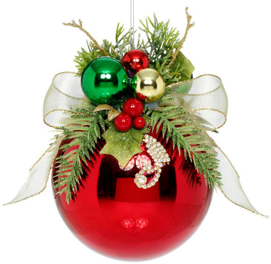 Mark Roberts Floral Jeweled Ball Ornament, Shiny, Red 41551