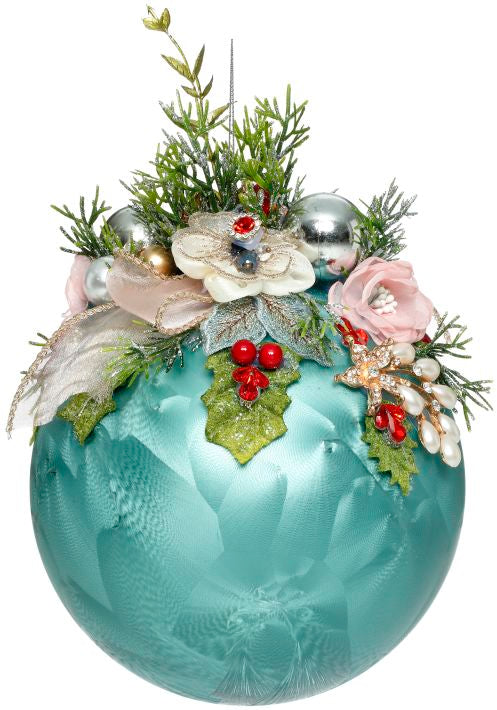 Mark Roberts Floral Jeweled Ball Ornament, Frosted, Blue 41552