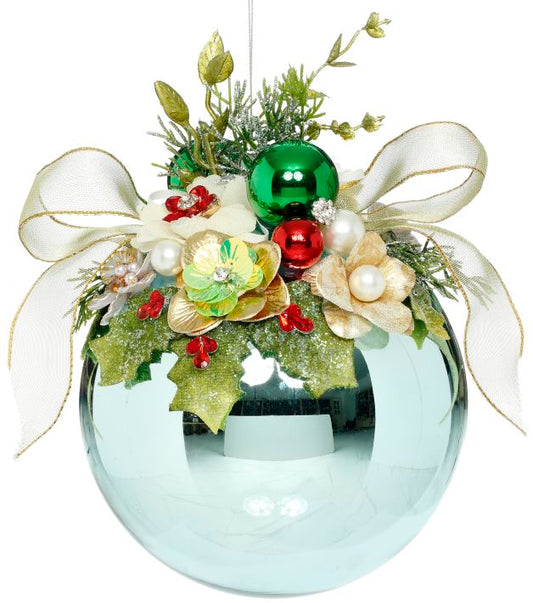 Mark Roberts Floral Jeweled Ball Ornament, Shiny, Blue 41553