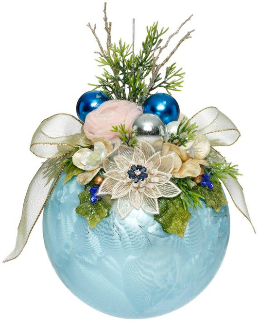 Mark Roberts Floral Jeweled Ball Ornament, Frosted, Light Blue 41555