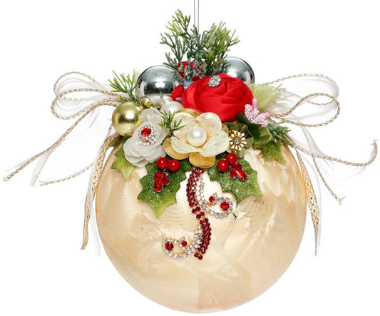 Mark Roberts Floral Jeweled Ball Ornament, Frosted, Gold 41557