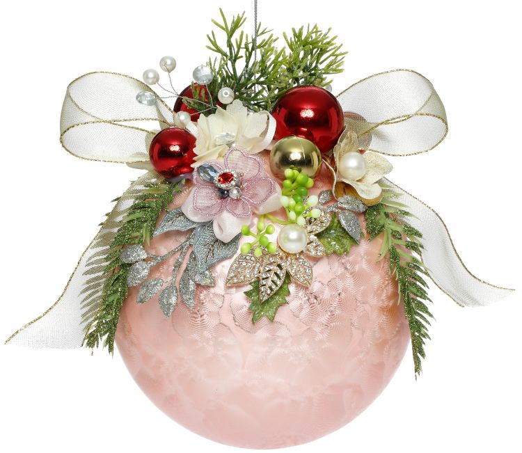 Mark Roberts Floral Jeweled Ball Ornament, Frosted, Pink 41558