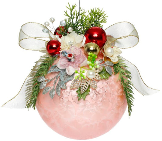 Mark Roberts Floral Jeweled Ball Ornament, Frosted, Pink 41558