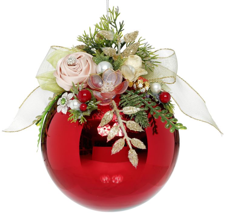 Mark Roberts Floral Jeweled Ball Ornament, Shiny, Red 41559