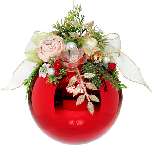 Mark Roberts Floral Jeweled Ball Ornament, Shiny, Red 41559