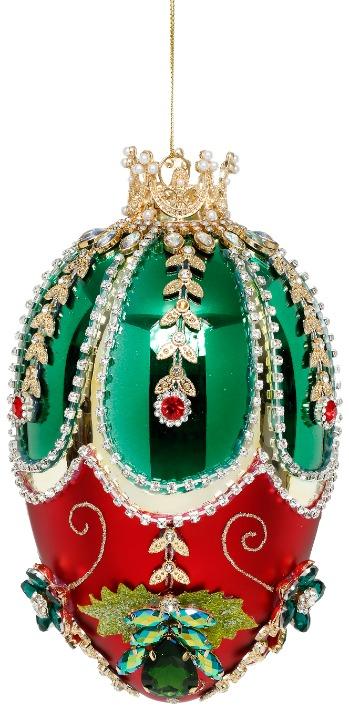 Mark Roberts -  Faberge Jewel Egg Ornament , Green/Red-  7 Inches, 42165