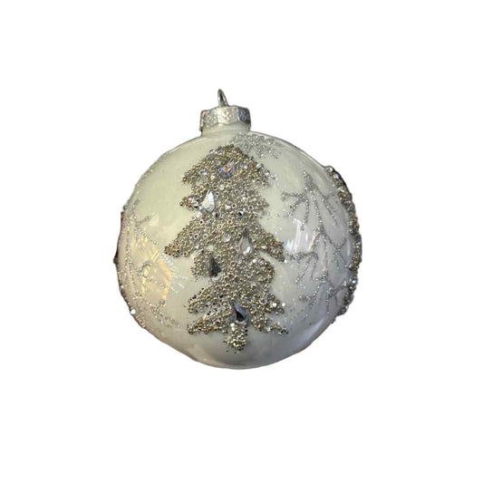 White Silver Tree Ball Ornament 40919
