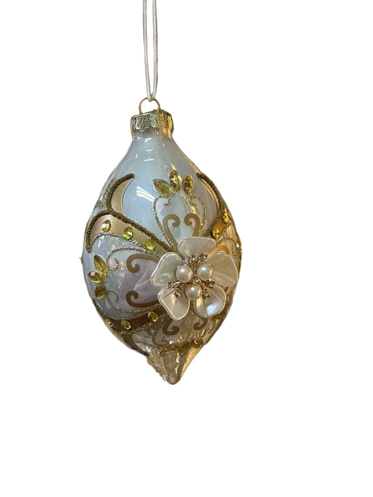 Gold Floral Glass Ornament 41620