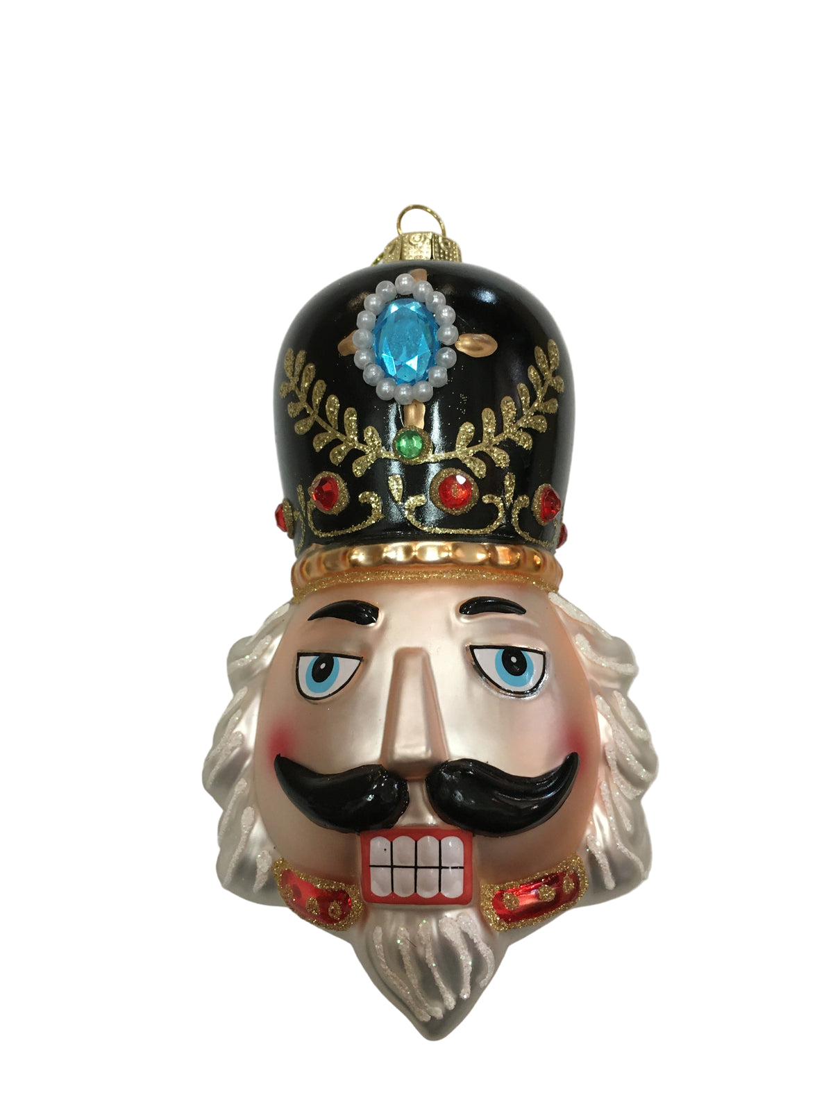Glass Nutcracker Head Hanging Ornament Black 13cm 37479