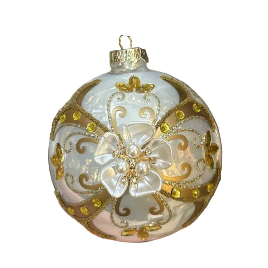 Gold Floral Glass Ornament 41620circle
