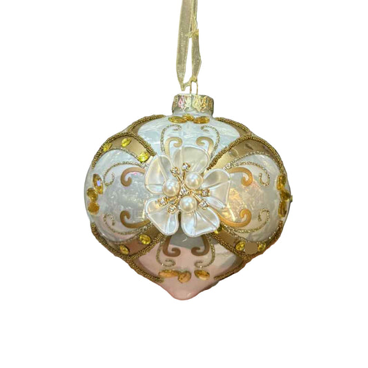 Gold Floral Glass Ornament 41620c