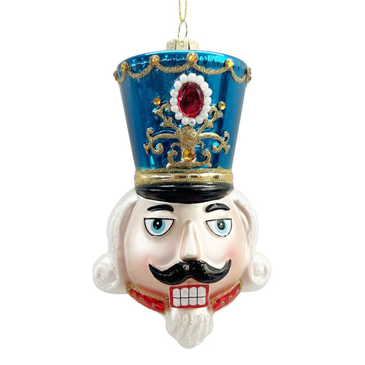 Glass Nutcracker Head Hanging Blue 13cm 37479b