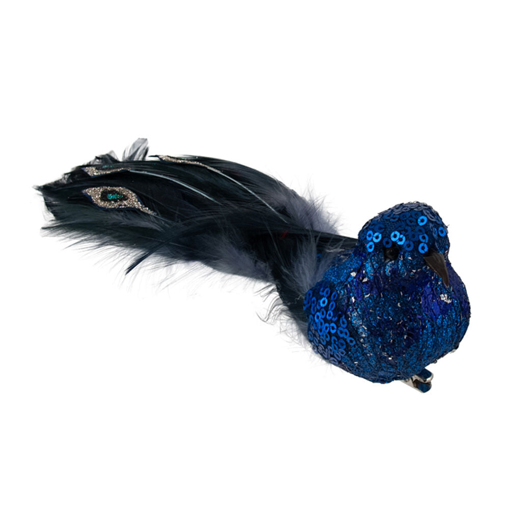 Navy Glitter Bird w. Jewel Tail 22cm 42706