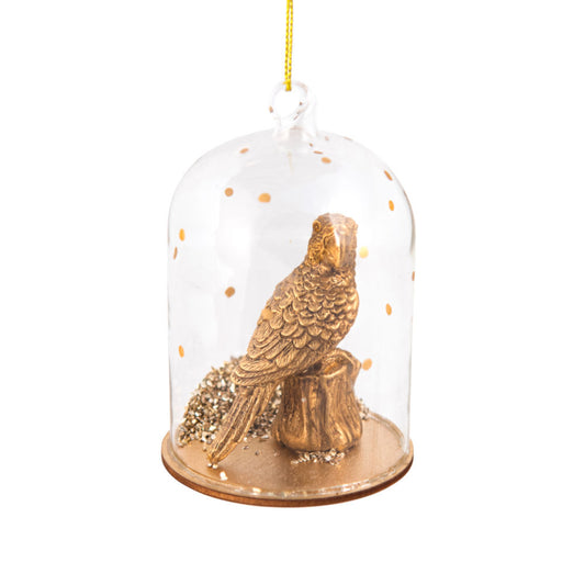 Gold Bird in Cloche Hanging Ornament 37482
