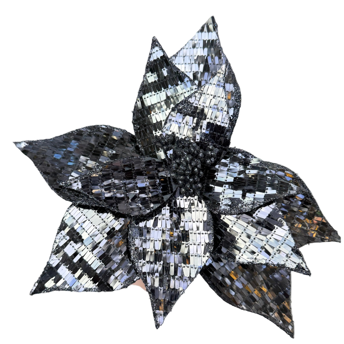 Black Sequined Poinsettia Decoration 42707