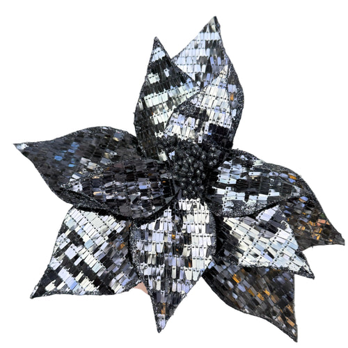 Black Sequined Poinsettia Decoration 42707