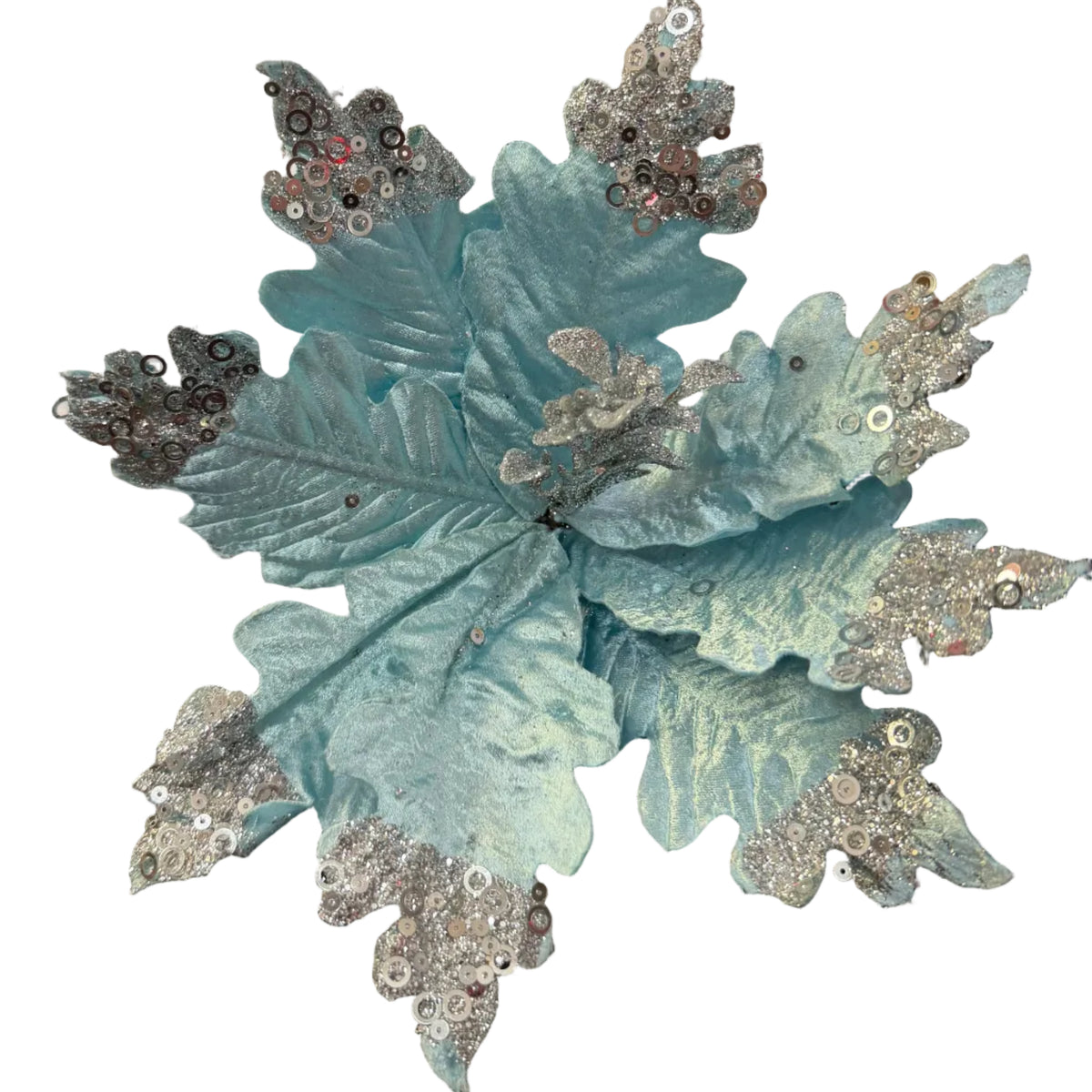 Light Blue and Silver Poinsettia Decoration 41705