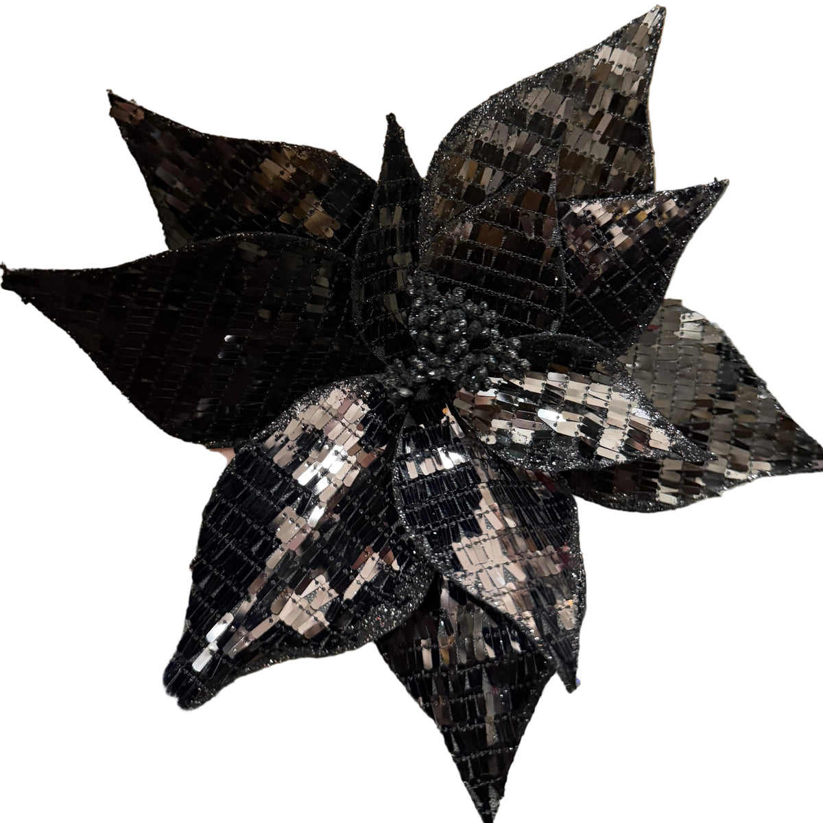 Black Sequined Poinsettia Decoration 42707