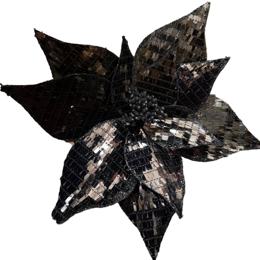Black Sequined Poinsettia Decoration 42707