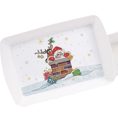 Small White Christmas Tray 41906 Santa in Chimney