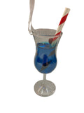 Glass Blue Cocktail Hanging Ornament with Cherry 42699