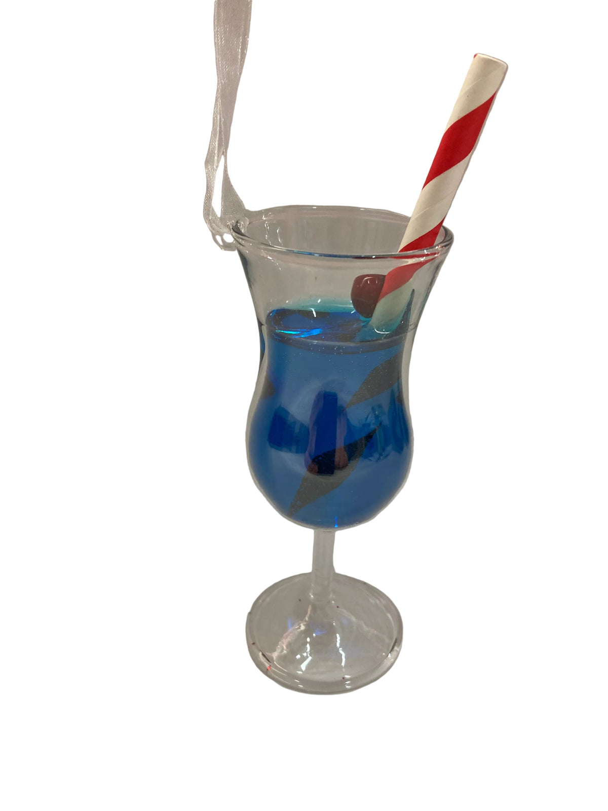 Glass Blue Cocktail Hanging Ornament with Cherry 42699